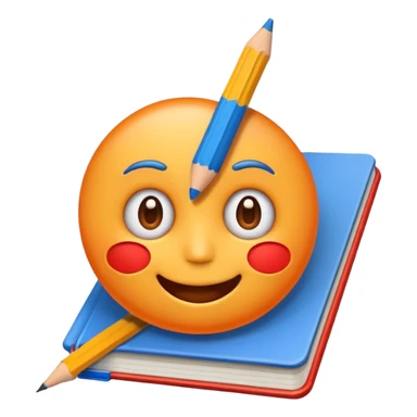 Create a colorful and fun emoji icon representing cartooning. Include elements like a pencil, sketchbook, and exaggerated facial expressions. Use bright, playful colors like orange, red, and blue, and make sure the design reflects a lighthearted, creative vibe. Ensure the background is transparent. sticker