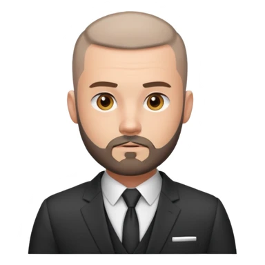 Fit adult man, white, with buzzcut, with nice beard, wearing suit sticker