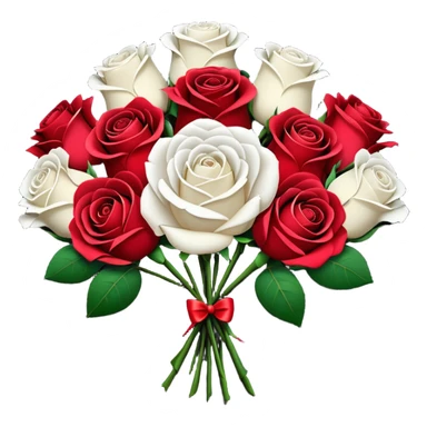 White rose and red rose bouquet with black paper  sticker