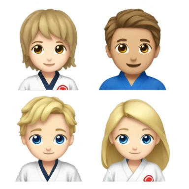 boy with brown hair and eyes and girl with blonde hair and blue eyes in kimono judo sticker