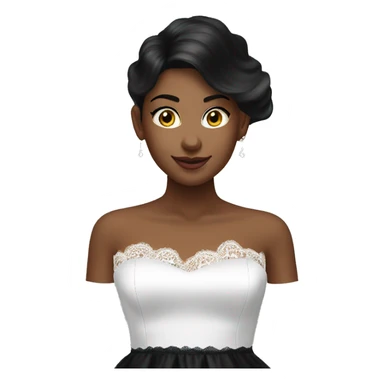 Realistic isolated black silk strapless dress flat neck with white lace only on too sticker