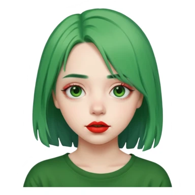girl with green hair like Billie Eilish and red lipstick sticker
