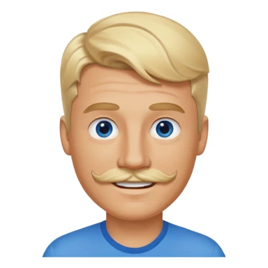 normal emoji 👨🏼 white guy with blond hair, mustache, and blue eyes. No shoulders or neck. Just head. Hair a little mussed and stylish. Smiling sticker
