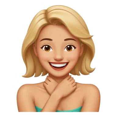 women with arms crossed on neck with a laughing face sticker