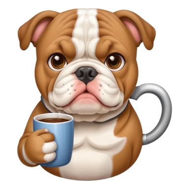 cute English bulldog holding a mug sticker