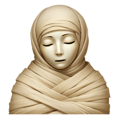 A snug, cozily wrapped mummy, fully encased in soft, slightly loose bandages, even its face gently hidden behind folds with only a tiny glimpse of sleepy eyes, nestled in warm, faded tones with gentle golden accents, simplified yet irresistibly charming, highly detailed with a soft glowing outline capturing the peaceful aura of an ancient being drifting into rest! sticker