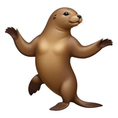 A sea lion twirls and claps its flippers, dancing playfully by the shore with joyful energy sticker