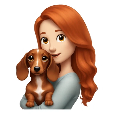  puppy longhair dachshund fair colours and her owner a redhead woman sticker