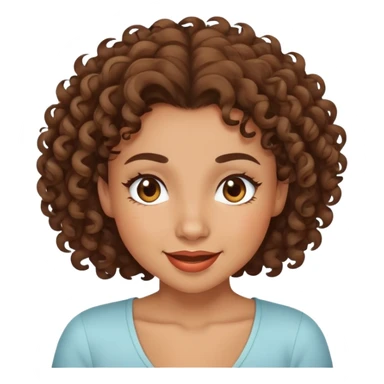 mixed-race girl with curly brown hair, winking face sticker