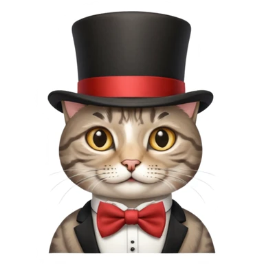 Grey tabby cat in top hat and bow tie sticker