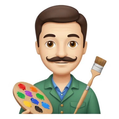 artist with palette and moustache smiling sticker