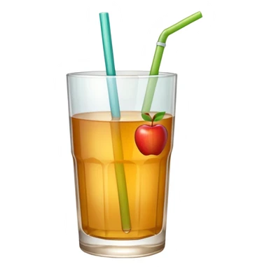 Apple juice in large glass with starw and a piece of apple at the side  sticker