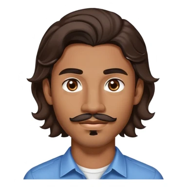 Young man with medium brown skin, mixed-race ethnicity, long wavy dark brown hair with a center part, mustache separated from goatee (no connection between them), medium brown eyes, diamond stud earrings in both ears, head only sticker