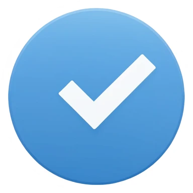 Simple icon, blue circle with a white checkmark in the center, clean white background, flat design, minimal style, clear and sharp, no text, no shadow. sticker