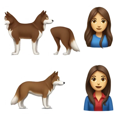 Long Brown hair woman sitting with a red husky with blue eyes sticker