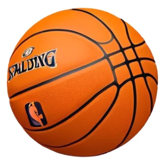 Ultra minimalist orange basketball with tiny NBA and Spalding logos, just simple black lines, no details, iOS emoji style sticker