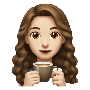 a brown haired girl with pale skin having a coffe sticker