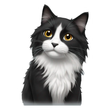 black and white cat long haired sticker