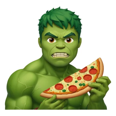 Create a man in a hulk costume eating pizza sticker