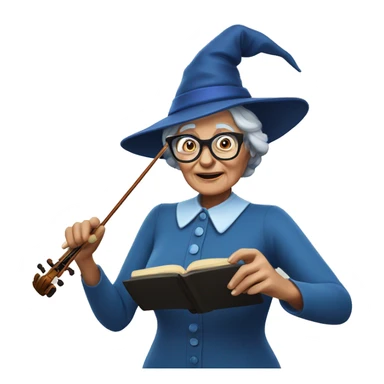 smart granny witch with glasses and blue hat directing orchestra sticker