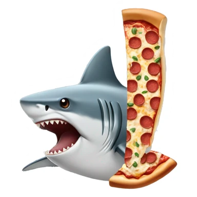 SHARK WITH A DRESS EATING A PEPPERONI PIZZA NEXT TO A SKYSCRAPER sticker