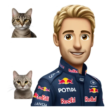 RedBull F1 car driver with a cat face  sticker