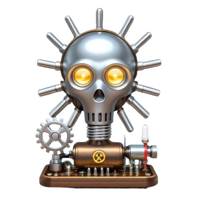 science, chemicals, mechanical gears, steampunk, electronics, electric wires, light bulb, LED, resistors, circuit board, ic, physics,  nuclear model sticker
