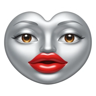 A seductive pair of slightly parted lips emoji made of liquid silver chrome, smooth glossy metallic surface, soft sensual curves, subtle reflections, luxury sexy aesthetic, minimal iOS emoji style, centered composition, clean white background, soft studio lighting, no text sticker