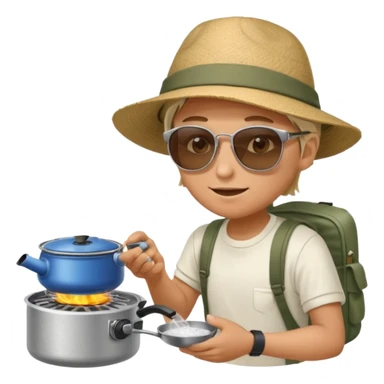 A camper boiling water on a portable stove, enjoying the outdoor breeze.
 sticker