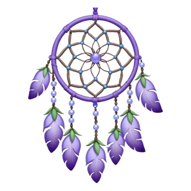 Lavender lilac pastel purple dreamcatcher-suncatcher with lavender flowers and lilac flowers attached, blue beads, and white beads, green leaves sticker