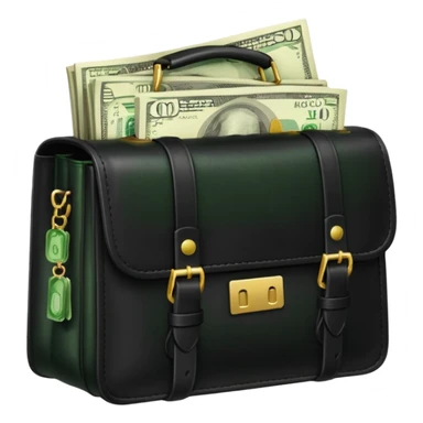 Create a black leather bag with a stack of cash a lot of money in authentic Apple emoji style. sticker