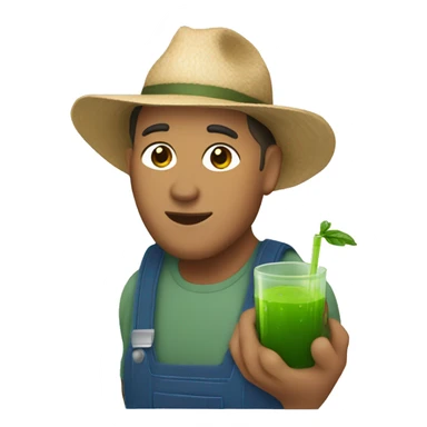 farmer with green juice sticker