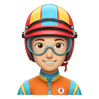 horse race jockey portrait, head and shoulders only, wearing colorful racing helmet and goggles, sporty uniform collar, confident smile, 3D cartoon, mobile game icon style, clean background, no text, no watermark
 sticker