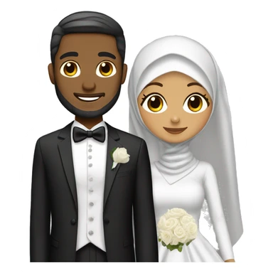 Hijabi modest bride next to white groom in tux sticker
