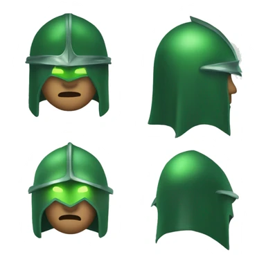 green helmet knight whit lightninh eyes, face all covered, 3/4 position, evil sticker