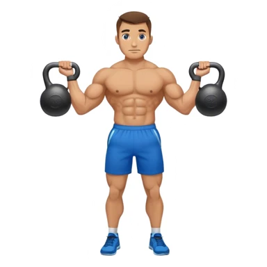 jacked man with blue shorts holding kettlebell sticker