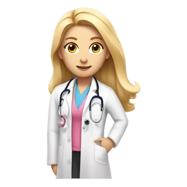 Long blonde hair doctor in pink undershirt white coat over pink stethoscope  sticker