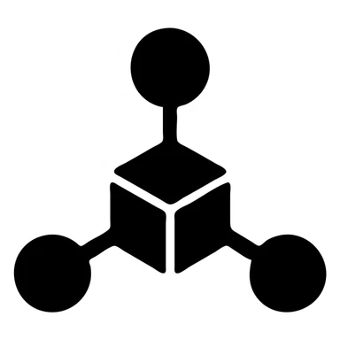 icon for "Supply Chain Experience" in black filled style, abstract representation, interconnected nodes sticker