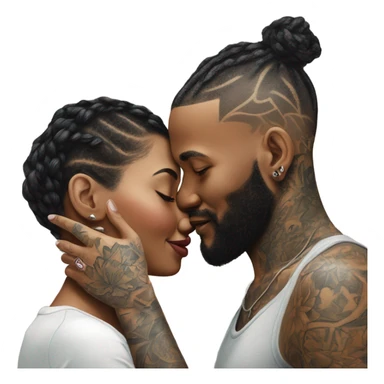 Loving intimate moment between lovers, photo Realistic Couple with tattoos  sticker