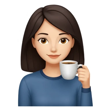 Calm and confident woman with dark shoulder-length hair, warm skin tone, soft features. Sitting by a window, peacefully sipping coffee with a gentle smile. Relaxed, natural vibe. sticker