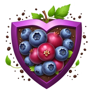 Blueberries, pomegranate, purple grapes, dark chocolate, and green tea leaves floating in a bright purple vortex. A glowing shield surrounds cells, dissolving dark shadow particles representing free radicals. The protective light extends throughout the body, showing antioxidants' protective effects. sticker