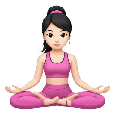 Una chica blanca con pelo negro recogido en una coleta haciendo yoga con un traje rosa  sticker