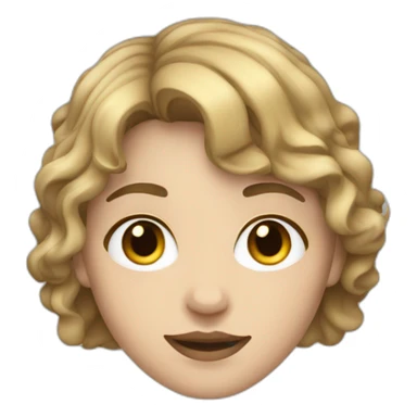 face of nonbinary white person with dark blonde wavy bob, mid part and bangs sticker