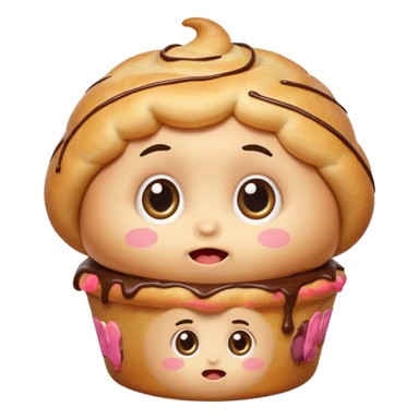 Funny cartoon mini pastry, slightly messy and squished, big round eyes, wide open mouth, playful surprised expression, text above: "ПАСТИЧКА", chibi style, Twitch emoji style, transparent background, colorful

 sticker