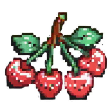 Pixel art of a small bunch of red cherries with green stems sticker