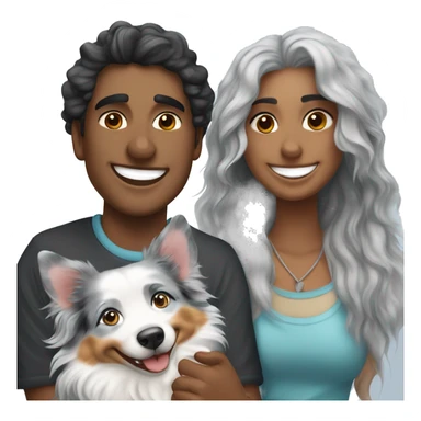 smiling couple with blue merle Australian Shepherd  sticker