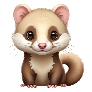 Cinematic Cute sable ferret Portrait Emoji, Head tilted playfully, with an elongated, flexible body and a characteristically curious expression, featuring a short, pointed snout, bright, sparkling eyes, and soft fur in warm brown and cream tones, Simplified yet irresistibly adorable features, highly detailed, glowing with a warm, friendly glow, high shine, affectionate and lively, stylized with a touch of whimsical mischief, soft glowing outline, capturing the essence of a fun-loving and mischievous sable ferret that feels like it could scamper straight into your heart! sticker