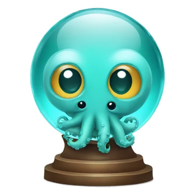 crystal ball with turquoise cute little octopus with a surgical mask sticker