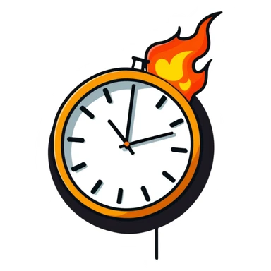 cartoon sticker of a clock on fire sticker