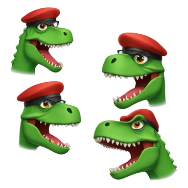 Angry Green Trex wearing red beret and eyeglasses  sticker
